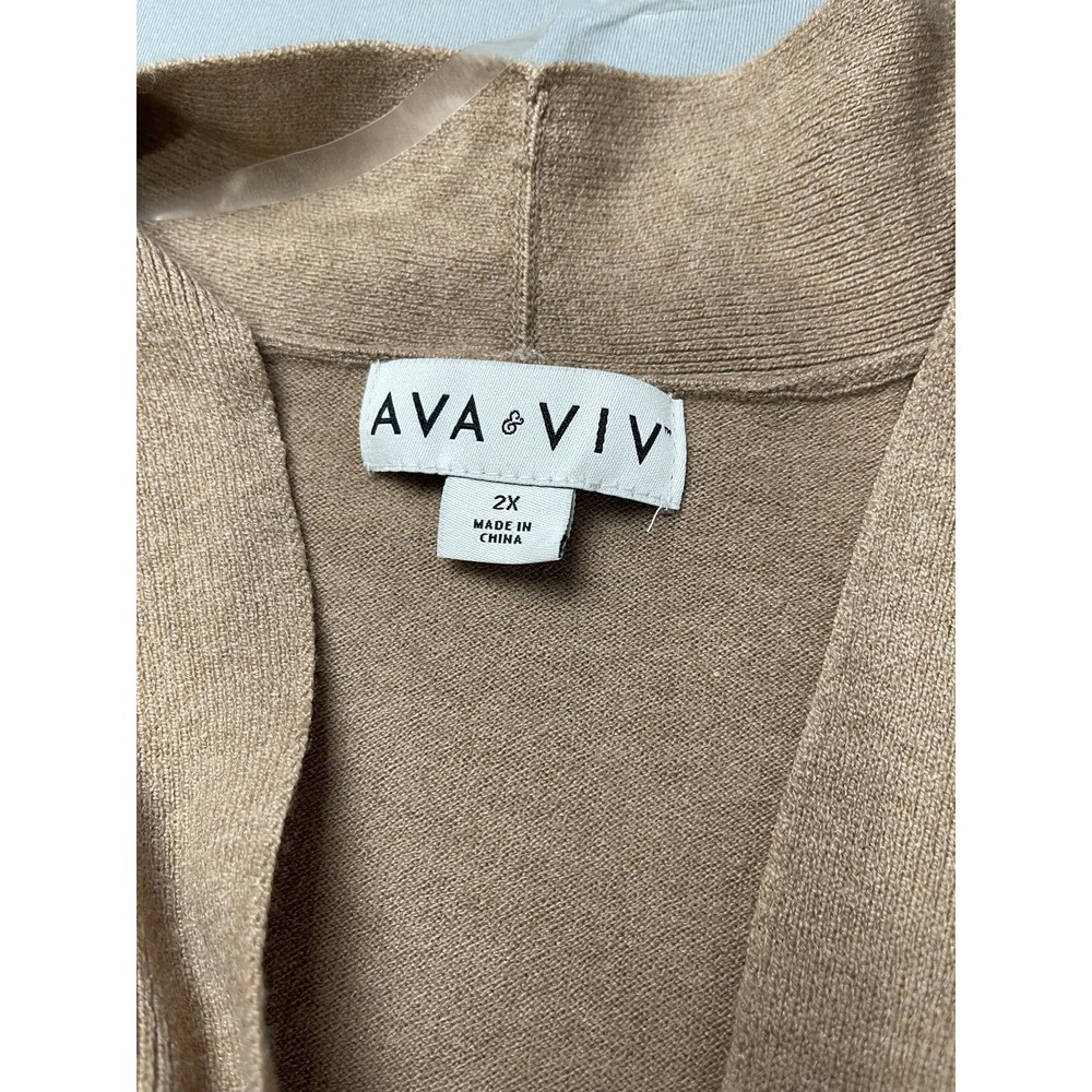 AVA & VIV Womens Cardigan 2X Tan Long Duster Minimal Capsule Office Fall - Picture 6 of 9